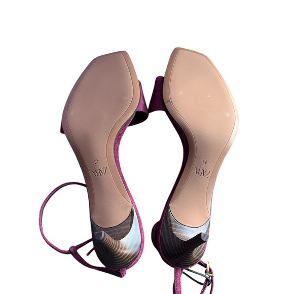 Zara Burgundy Red Suede Mid-Heel Sandals | Size 10 | Square Toe NWT Chic Trendy - Picture 6 of 9